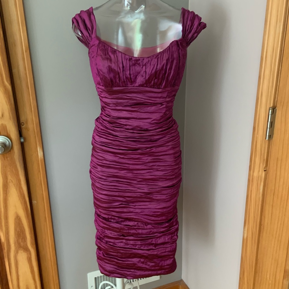 Nicole Miller Purple Ruched Midi Dress
